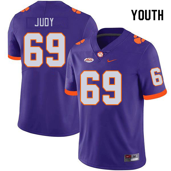 Youth #69 Sam Judy Clemson Tigers College Football Jerseys Stitched-Purple